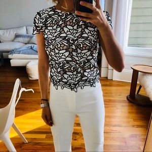 Alice + Olivia Black and White Lace Top